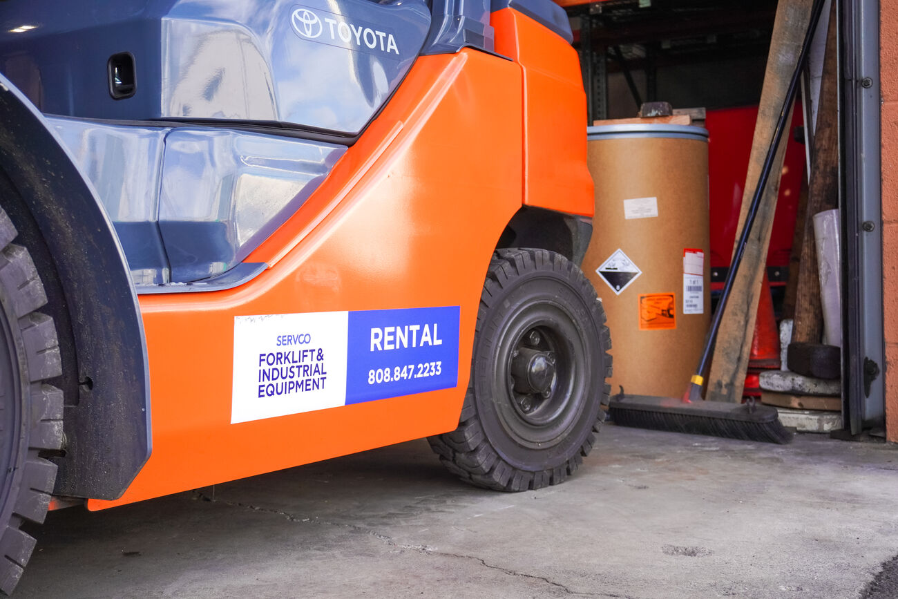 One of our rental forklifts with our rental branding.