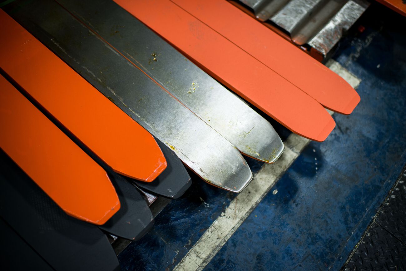 Close-up image of a forklift fork attachment.